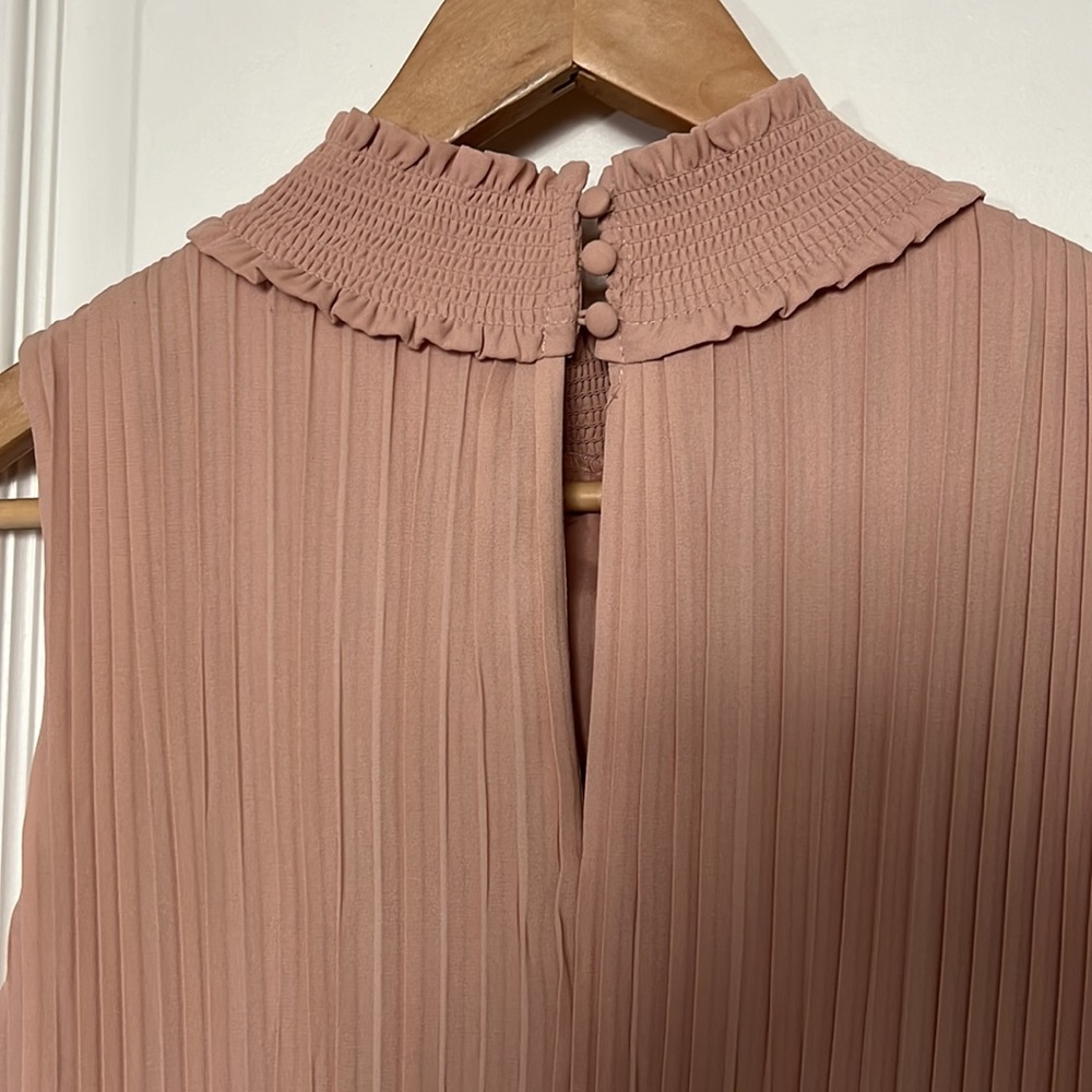 NANETTE LEPORE DRESS Smocked Mock Neck Pleated Fit & Flare Dress - Picture 5 of 8